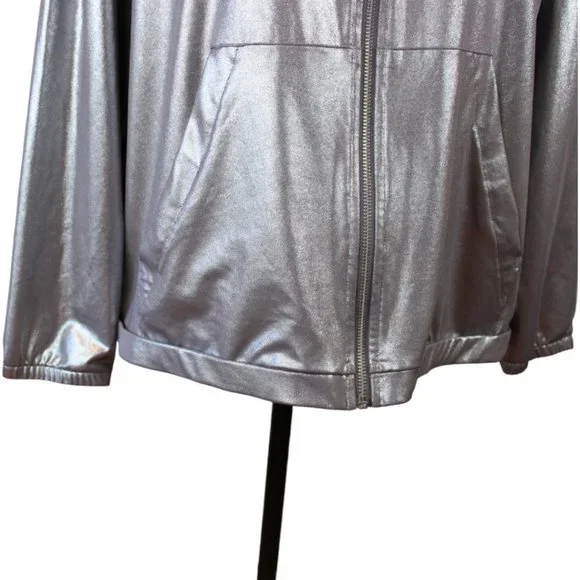 H&M Coachella Silver Sports Jacket Size Medium Zipper Hoodie Metallic D203 - Picture 8 of 14
